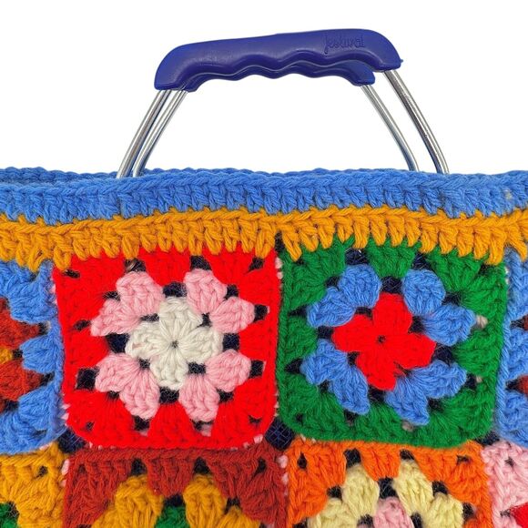 Vintage Festival Granny Square Knit Mesh Lined Tote Bag Spain - Picture 2 of 9